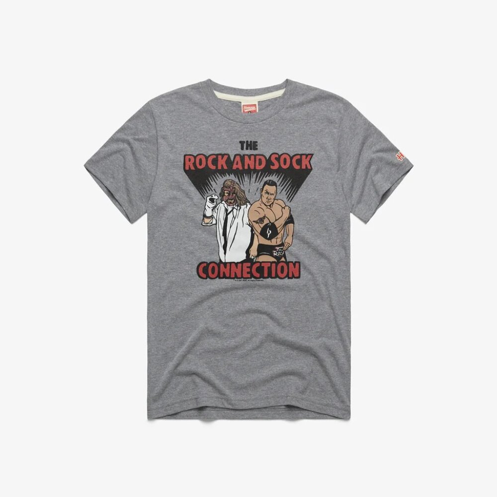 WWE Homage Soft Retro T-Shirt Rock And Sock Connection Grey Size L